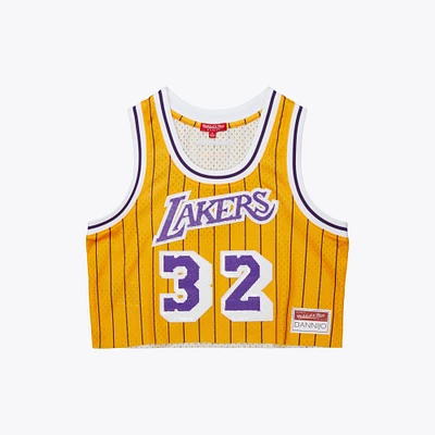 Women's Mitchell & Ness x DANNIJO Magic Johnson Yellow Los Angeles Lakers Fashion Cropped Basketball Jersey