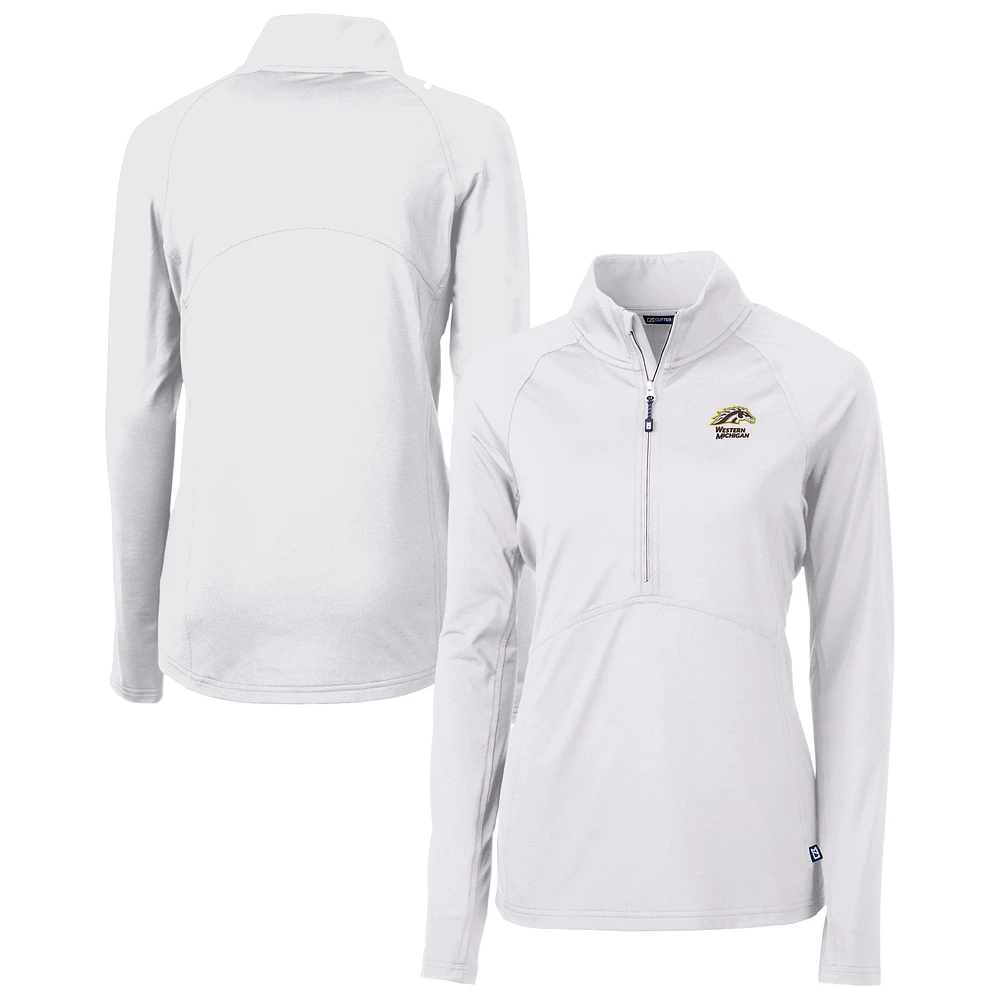 Women's Cutter & Buck White Western Michigan Broncos Adapt Eco Knit Stretch Recycled Raglan Half-Zip Pullover Top