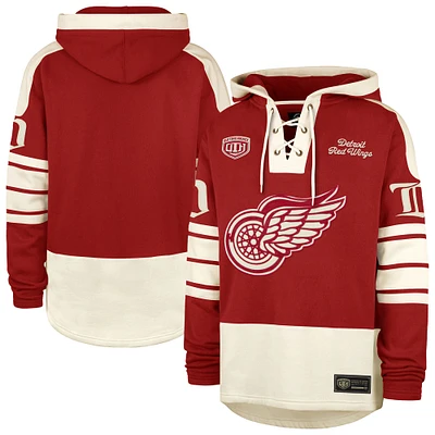 Men's '47 Red Detroit Wings Blue Line Heritage Lacer Pullover Hoodie