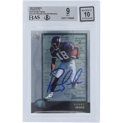 Randy Moss Minnesota Vikings Autographed 1998 Bowman Interstate #182 Beckett Fanatics Witnessed Authenticated 9/10 Rookie Card