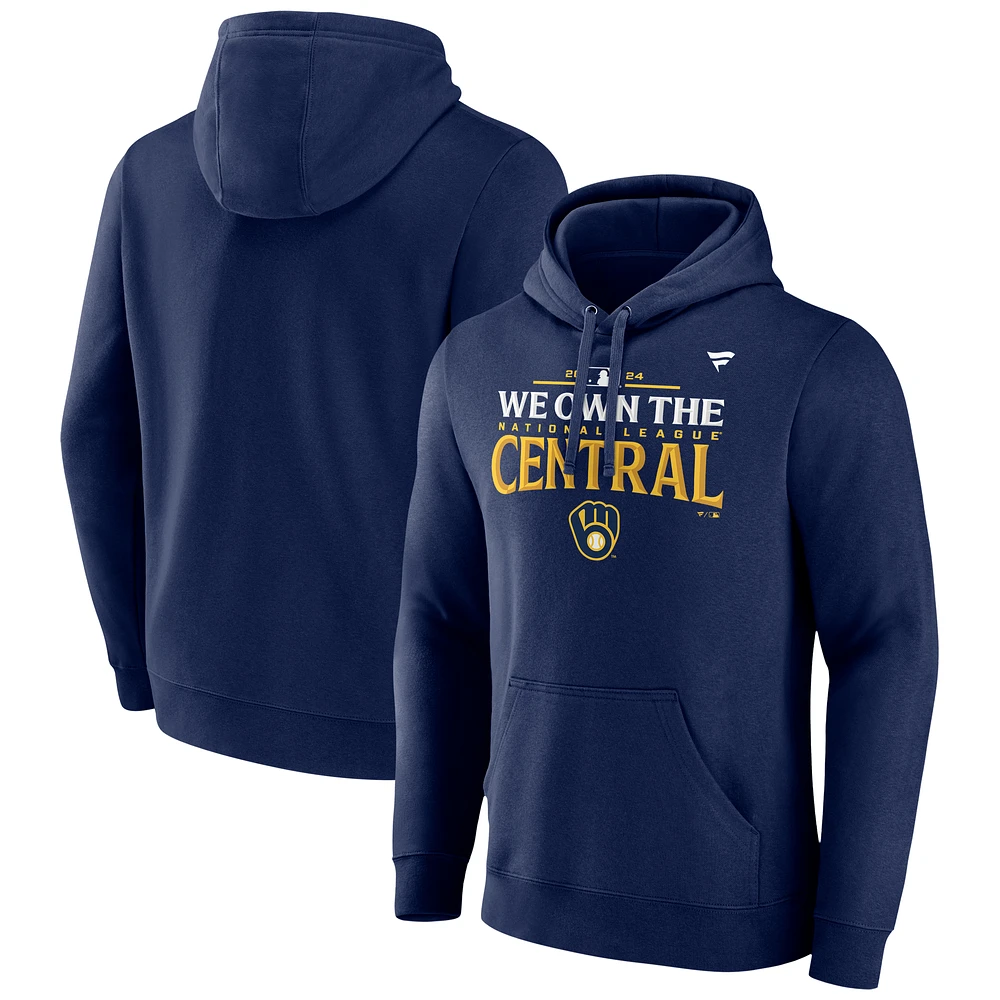 Men's Fanatics Navy Milwaukee Brewers 2024 NL Central Division Champions Locker Room Pullover Hoodie