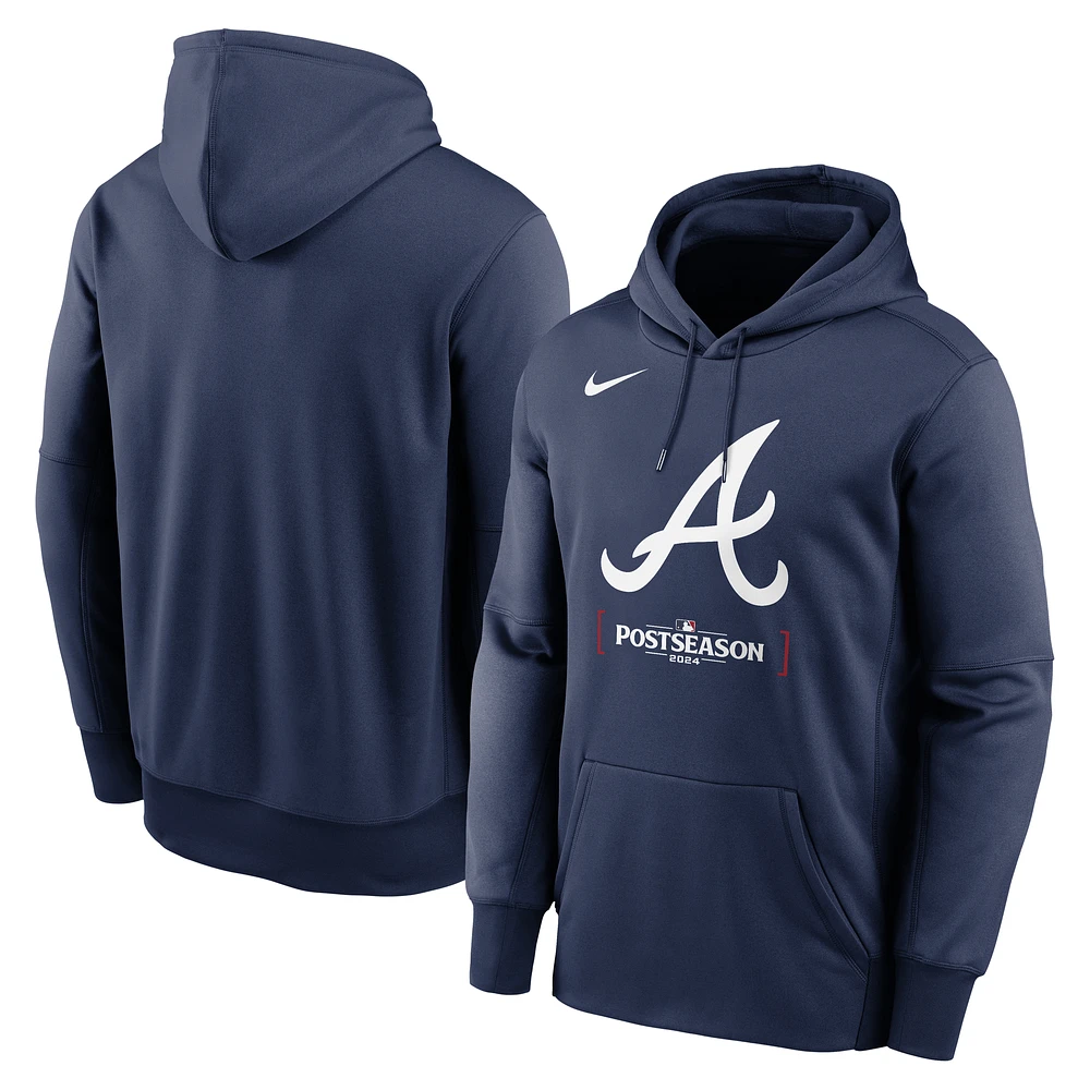 Men's Nike Navy Atlanta Braves 2024 MLB Postseason Authentic Collection Therma Pullover Hoodie