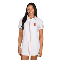 Women's Concepts Sport White Syracuse Orange Flutter Knit Button-Up Nightshirt