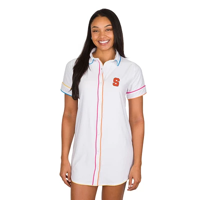 Women's Concepts Sport White Syracuse Orange Flutter Knit Button-Up Nightshirt