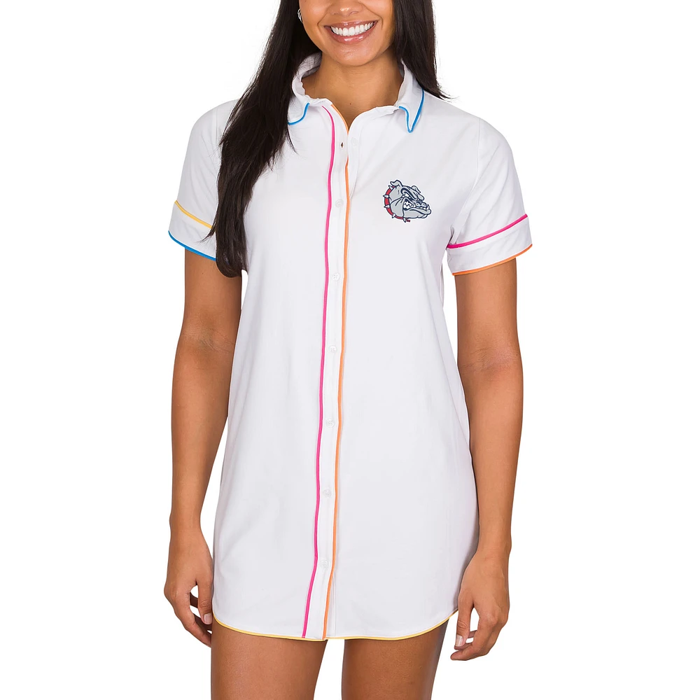 Women's Concepts Sport White Gonzaga Bulldogs Flutter Knit Button-Up Nightshirt