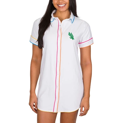 Women's Concepts Sport White North Texas Mean Green Flutter Knit Button-Up Nightshirt