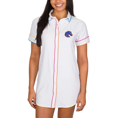 Women's Concepts Sport White Boise State Broncos Flutter Knit Button-Up Nightshirt