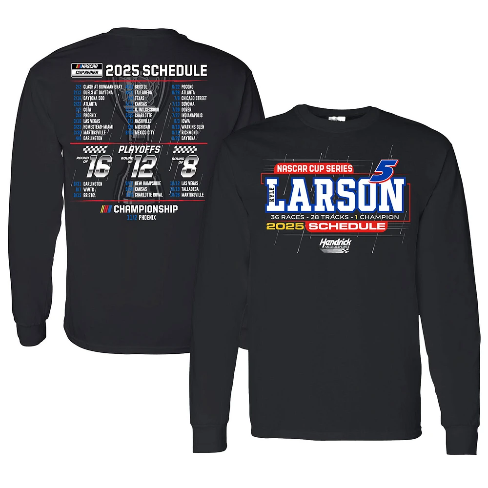 Men's Hendrick Motorsports Team Collection Black Kyle Larson 2025 NASCAR Cup Series Schedule Long Sleeve T-Shirt