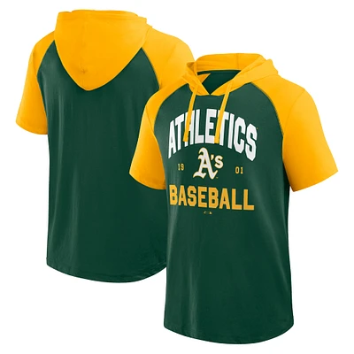 Men's Fanatics  Green Athletics Prime Raglan Short Sleeve Hoodie T-Shirt