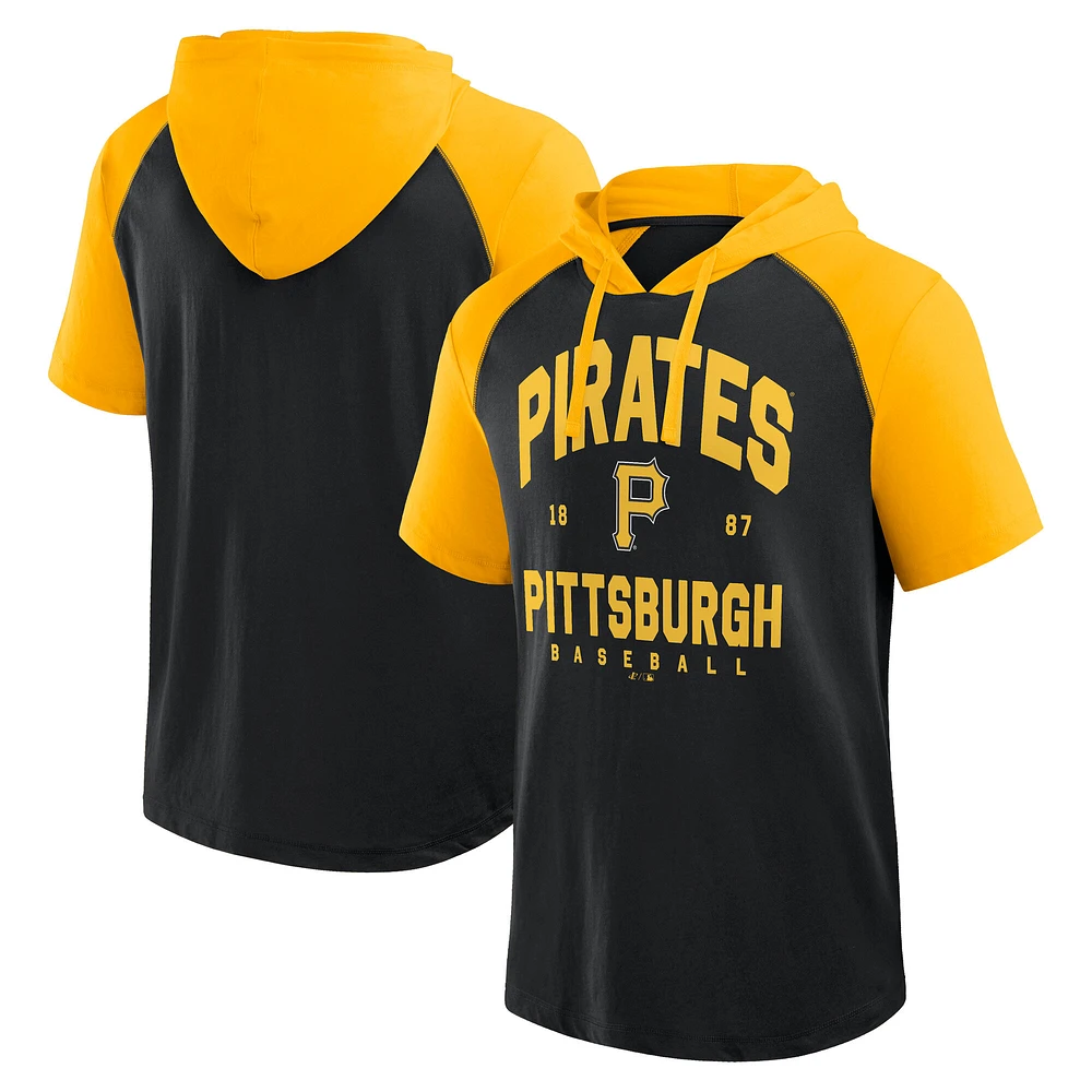 Men's Fanatics Black Pittsburgh Pirates Prime Raglan Short Sleeve Hoodie T-Shirt