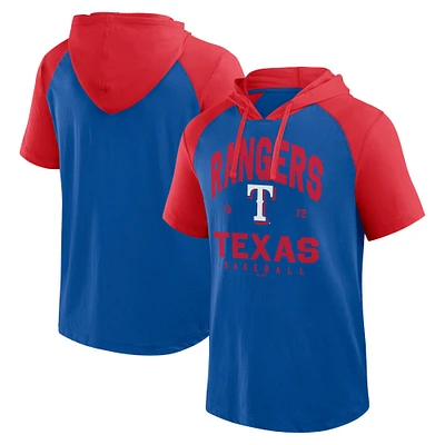 Men's Fanatics  Royal Texas Rangers Prime Raglan Short Sleeve Hoodie T-Shirt