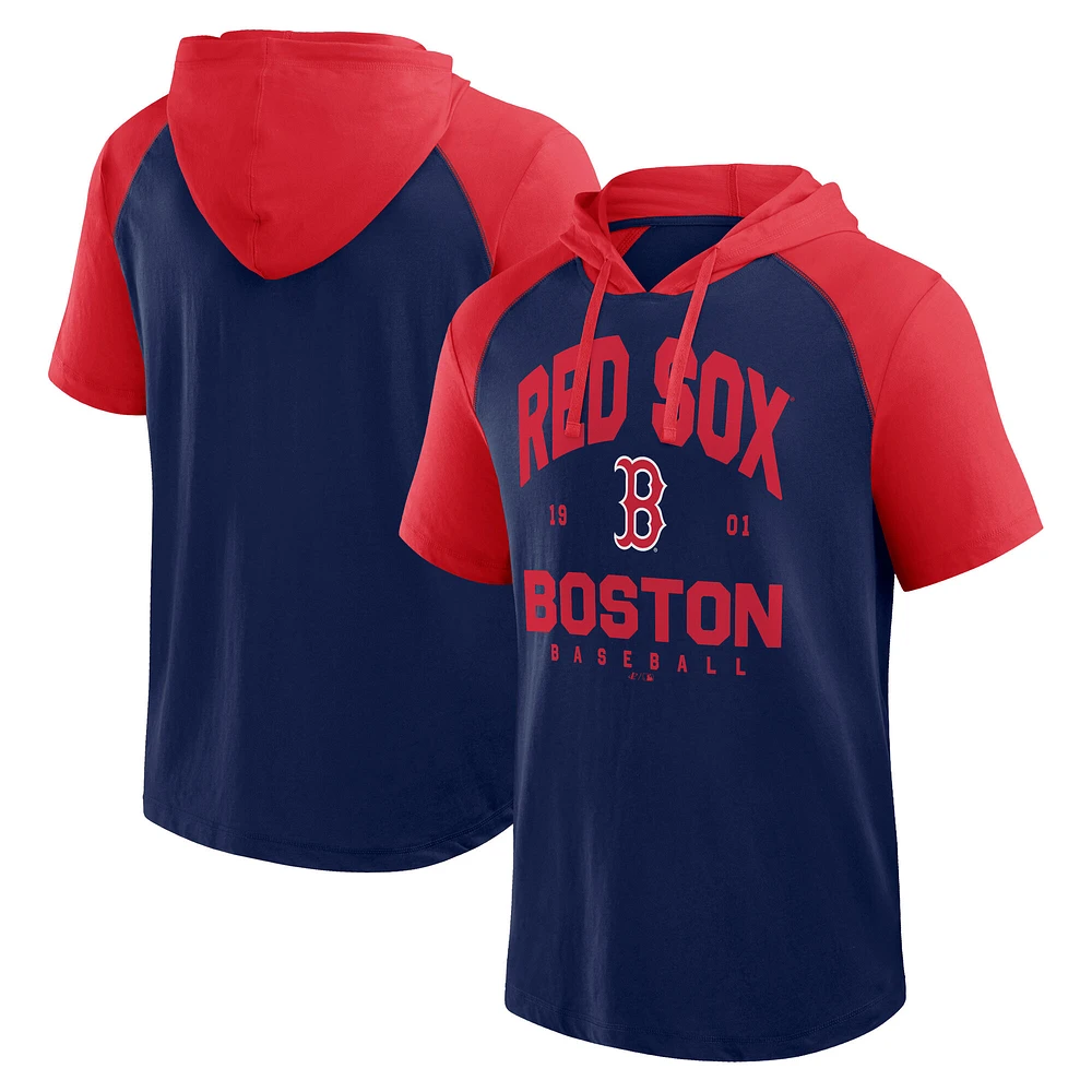 Men's Fanatics Navy Boston Red Sox Prime Raglan Short Sleeve Hoodie T-Shirt