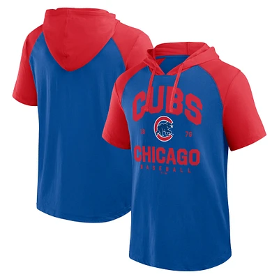 Men's Fanatics  Royal Chicago Cubs Prime Raglan Short Sleeve Hoodie T-Shirt