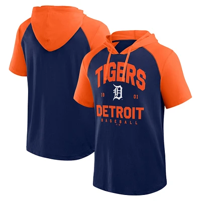 Men's Fanatics  Navy Detroit Tigers Prime Raglan Short Sleeve Hoodie T-Shirt