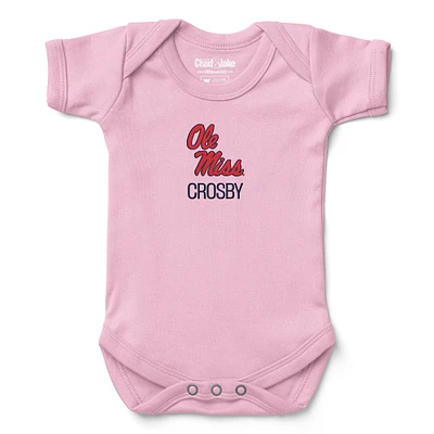 Newborn & Infant Chad Jake  Pink Ole Miss Rebels Personalized Team Logo Bodysuit