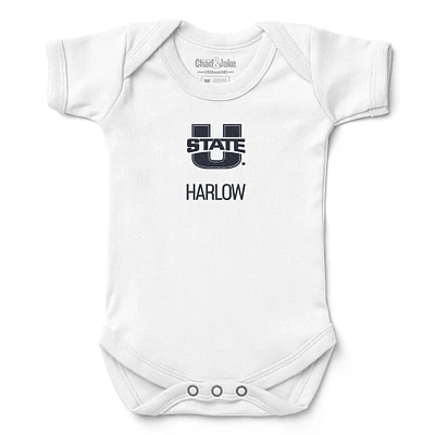 Newborn & Infant Chad Jake  White Utah State Aggies Personalized Team Logo Bodysuit