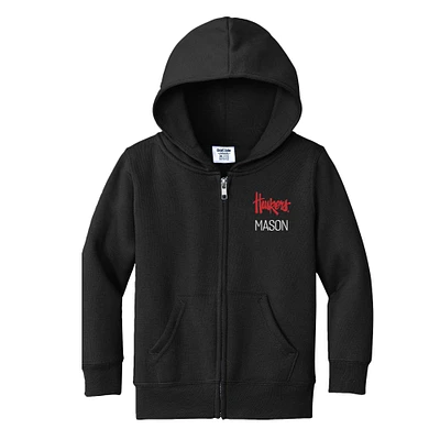 Toddler Chad & Jake  Black Nebraska Huskers Personalized Full-Zip Hoodie