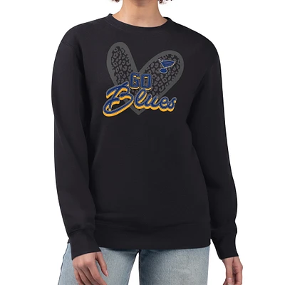 Women's G-III 4Her by Carl Banks Black St. Louis Blues Animal Print Heart Fleece Pullover Sweatshirt