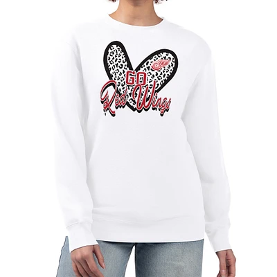 Women's G-III 4Her by Carl Banks White Detroit Red Wings Animal Print Heart Fleece Pullover Sweatshirt