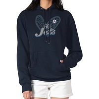 Women's G-III 4Her by Carl Banks Navy Winnipeg Jets Animal Print Heart Fleece Pullover Hoodie