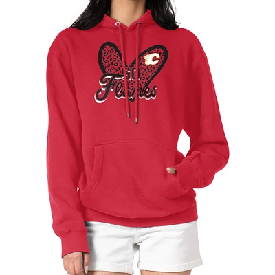Women's G-III 4Her by Carl Banks Red Calgary Flames Animal Print Heart Fleece Pullover Hoodie