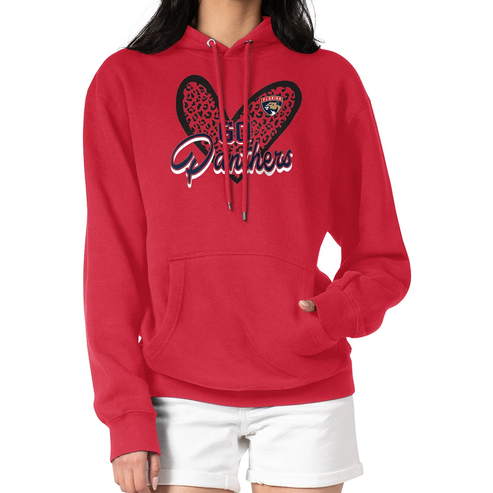 Women's G-III 4Her by Carl Banks Red Florida Panthers Animal Print Heart Fleece Pullover Hoodie