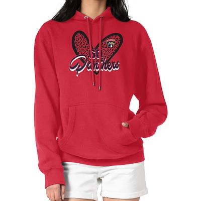 Women's G-III 4Her by Carl Banks Red Florida Panthers Animal Print Heart Fleece Pullover Hoodie