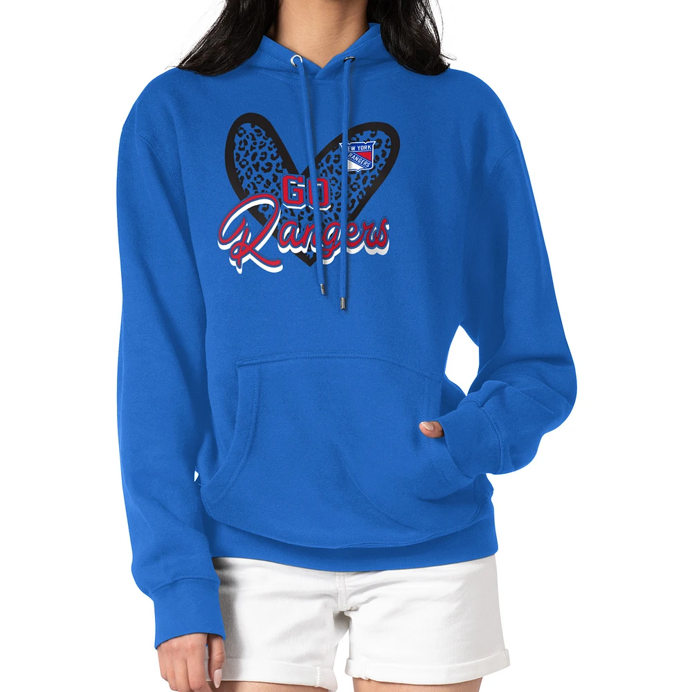 Women's G-III 4Her by Carl Banks Blue New York Rangers Animal Print Heart Fleece Pullover Hoodie