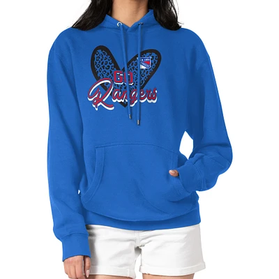 Women's G-III 4Her by Carl Banks Blue New York Rangers Animal Print Heart Fleece Pullover Hoodie
