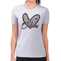 Women's G-III 4Her by Carl Banks Heather Gray Edmonton Oilers Animal Print Heart Fitted T-Shirt