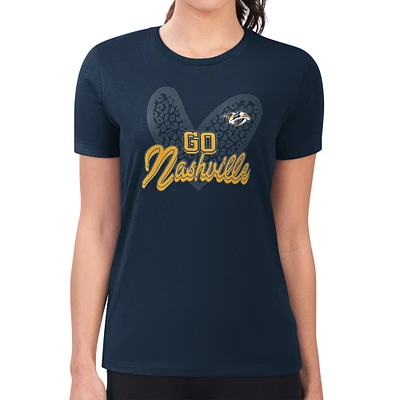 Women's G-III 4Her by Carl Banks Navy Nashville Predators Animal Print Heart Fitted T-Shirt
