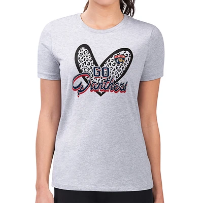 Women's G-III 4Her by Carl Banks Heather Gray Florida Panthers Animal Print Heart Fitted T-Shirt