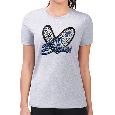 Women's G-III 4Her by Carl Banks Heather Gray St. Louis Blues Animal Print Heart Fitted T-Shirt