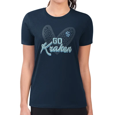 Women's G-III 4Her by Carl Banks Deep Sea Blue Seattle Kraken Animal Print Heart Fitted T-Shirt
