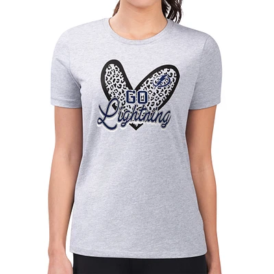 Women's G-III 4Her by Carl Banks Heather Gray Tampa Bay Lightning Animal Print Heart Fitted T-Shirt