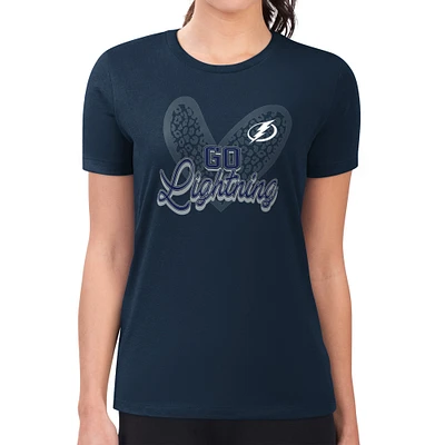 Women's G-III 4Her by Carl Banks Navy Tampa Bay Lightning Animal Print Heart Fitted T-Shirt
