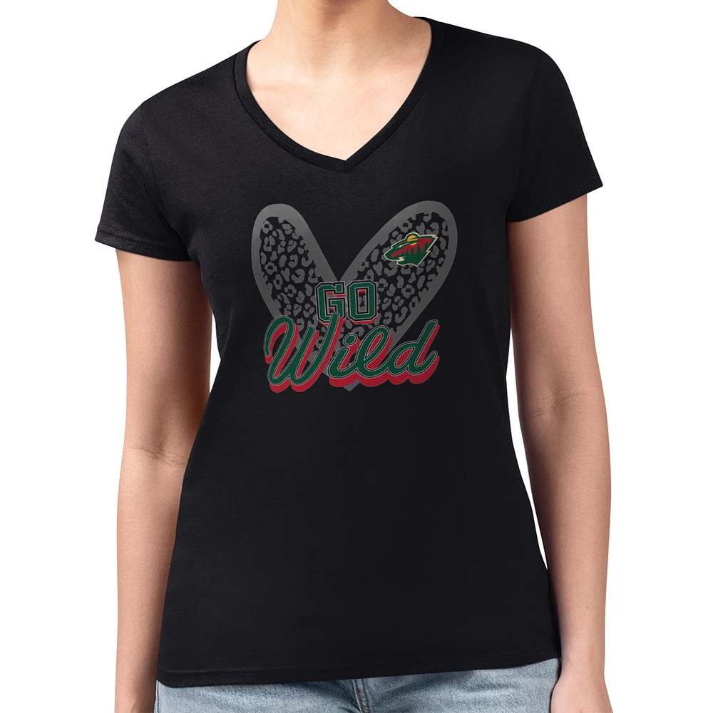 Women's G-III 4Her by Carl Banks Minnesota Wild Animal Print Heart Fitted V-Neck T-Shirt