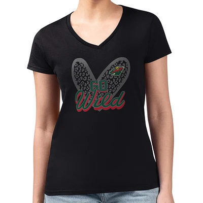 Women's G-III 4Her by Carl Banks Minnesota Wild Animal Print Heart Fitted V-Neck T-Shirt