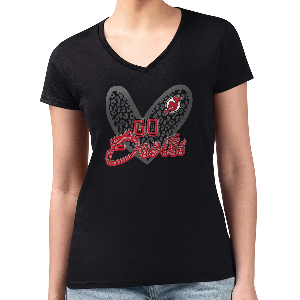 Women's G-III 4Her by Carl Banks Black New Jersey Devils Animal Print Heart Fitted V-Neck T-Shirt