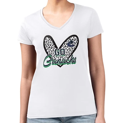 Women's G-III 4Her by Carl Banks White Vancouver Canucks Animal Print Heart Fitted V-Neck T-Shirt