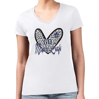Women's G-III 4Her by Carl Banks White Toronto Maple Leafs Animal Print Heart Fitted V-Neck T-Shirt