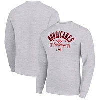 Men's Starter Heather Gray Carolina Hurricanes Stick And Puck Logo Fleece Pullover Sweatshirt