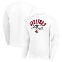 Men's Starter White Ottawa Senators Stick And Puck Logo Fleece Pullover Sweatshirt