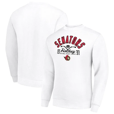 Men's Starter White Ottawa Senators Stick And Puck Logo Fleece Pullover Sweatshirt