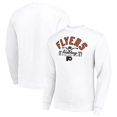 Men's Starter White Philadelphia Flyers Stick And Puck Logo Fleece Pullover Sweatshirt