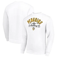 Men's Starter White Pittsburgh Penguins Stick And Puck Logo Fleece Pullover Sweatshirt