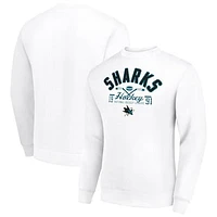 Men's Starter White San Jose Sharks Stick And Puck Logo Fleece Pullover Sweatshirt