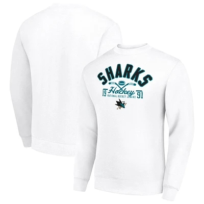 Men's Starter White San Jose Sharks Stick And Puck Logo Fleece Pullover Sweatshirt
