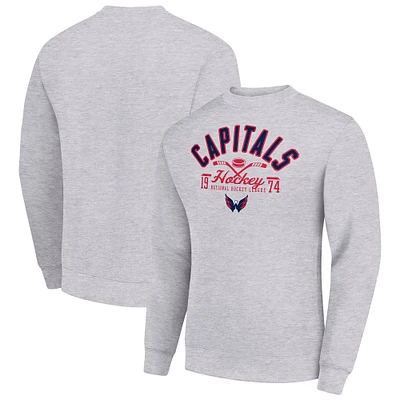 Men's Starter Heather Gray Washington Capitals Stick And Puck Logo Fleece Pullover Sweatshirt