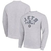 Men's Starter Heather Gray Winnipeg Jets Stick And Puck Logo Fleece Pullover Sweatshirt